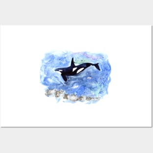 Orca under water watercolor painting Posters and Art